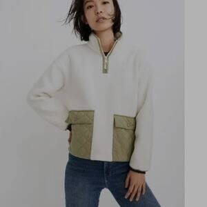 Madewell fleece Women's White and Green Quilted pockets Jacket size XXS